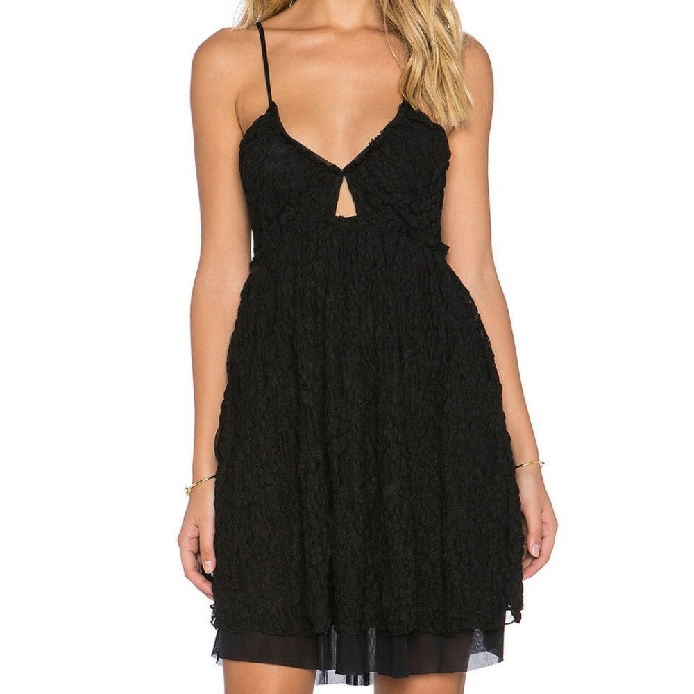 FREE PEOPLE Nicolette Embroidered Dress Black - M